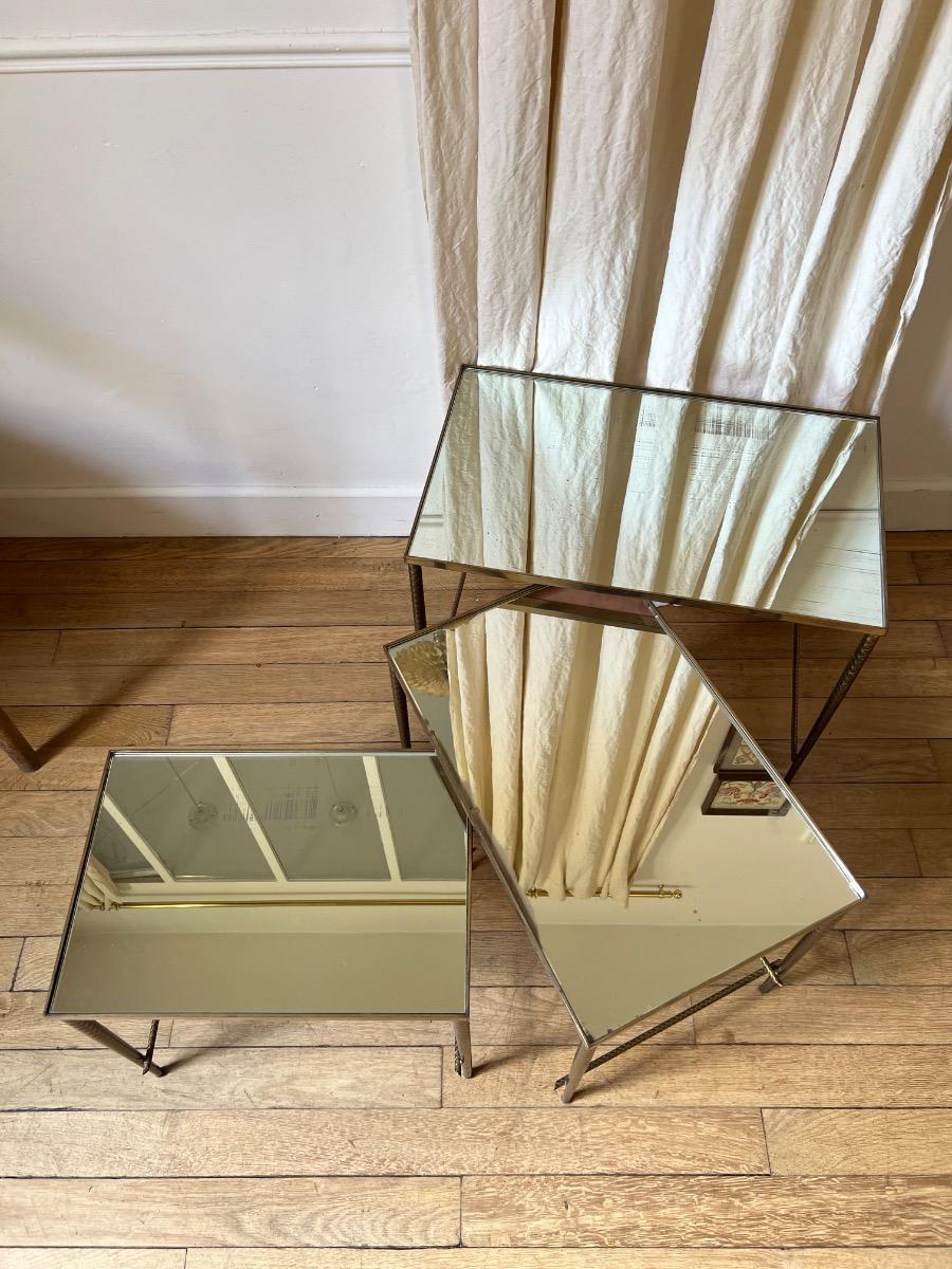 3 tables gigognes laiton miroir 1950