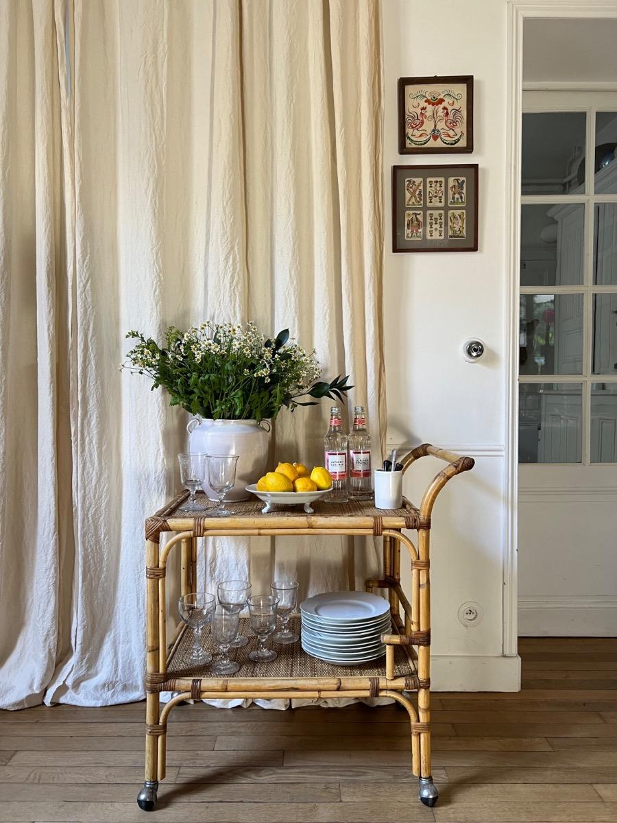 Desserte bambou rotin 1960