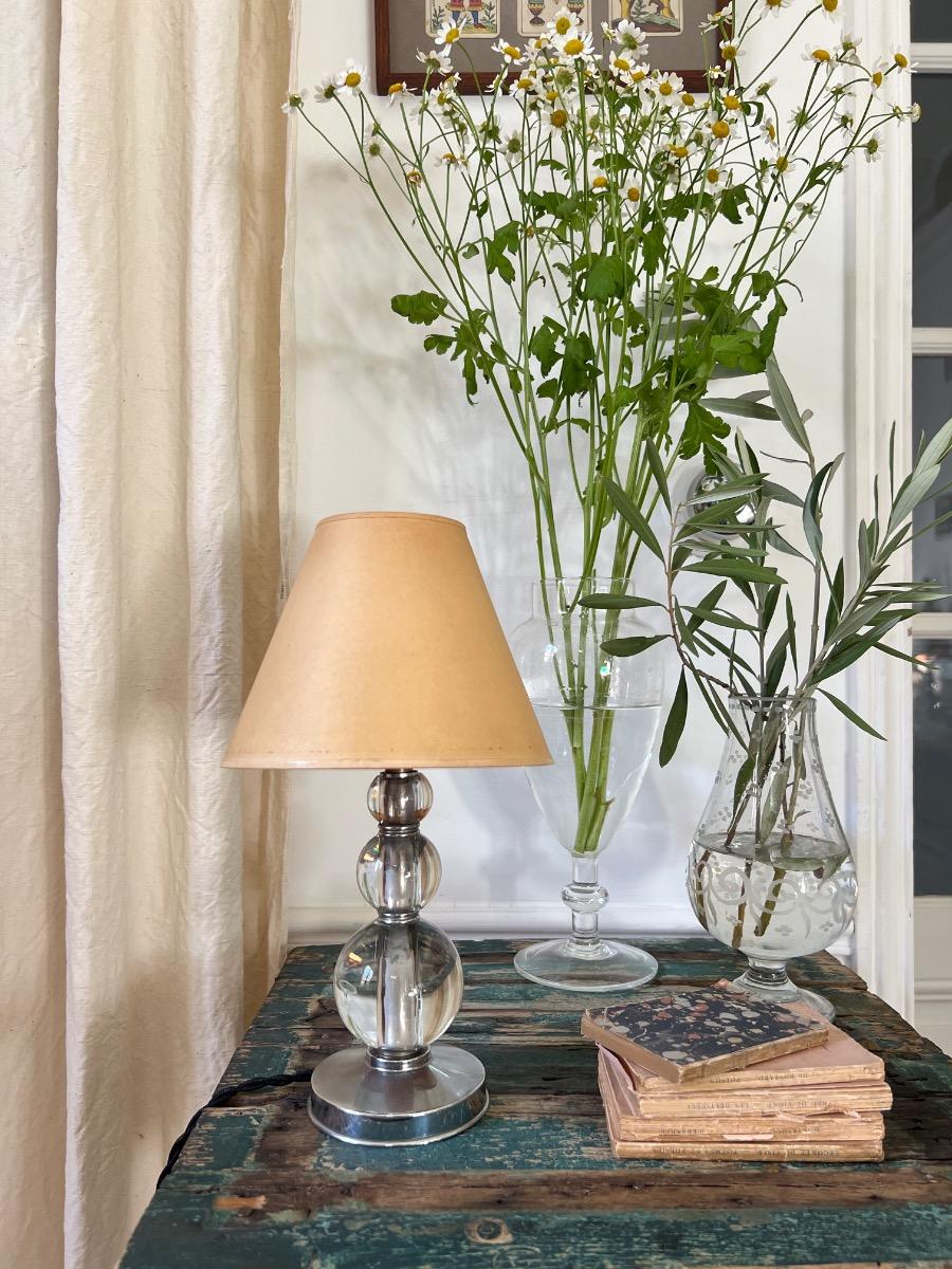 Lampe à poser verre / métal chromé 1940