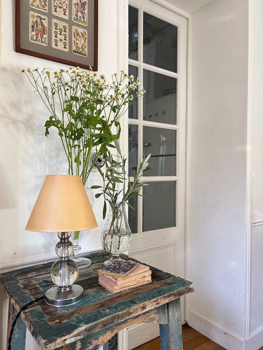 Lampe à poser verre / métal chromé 1940