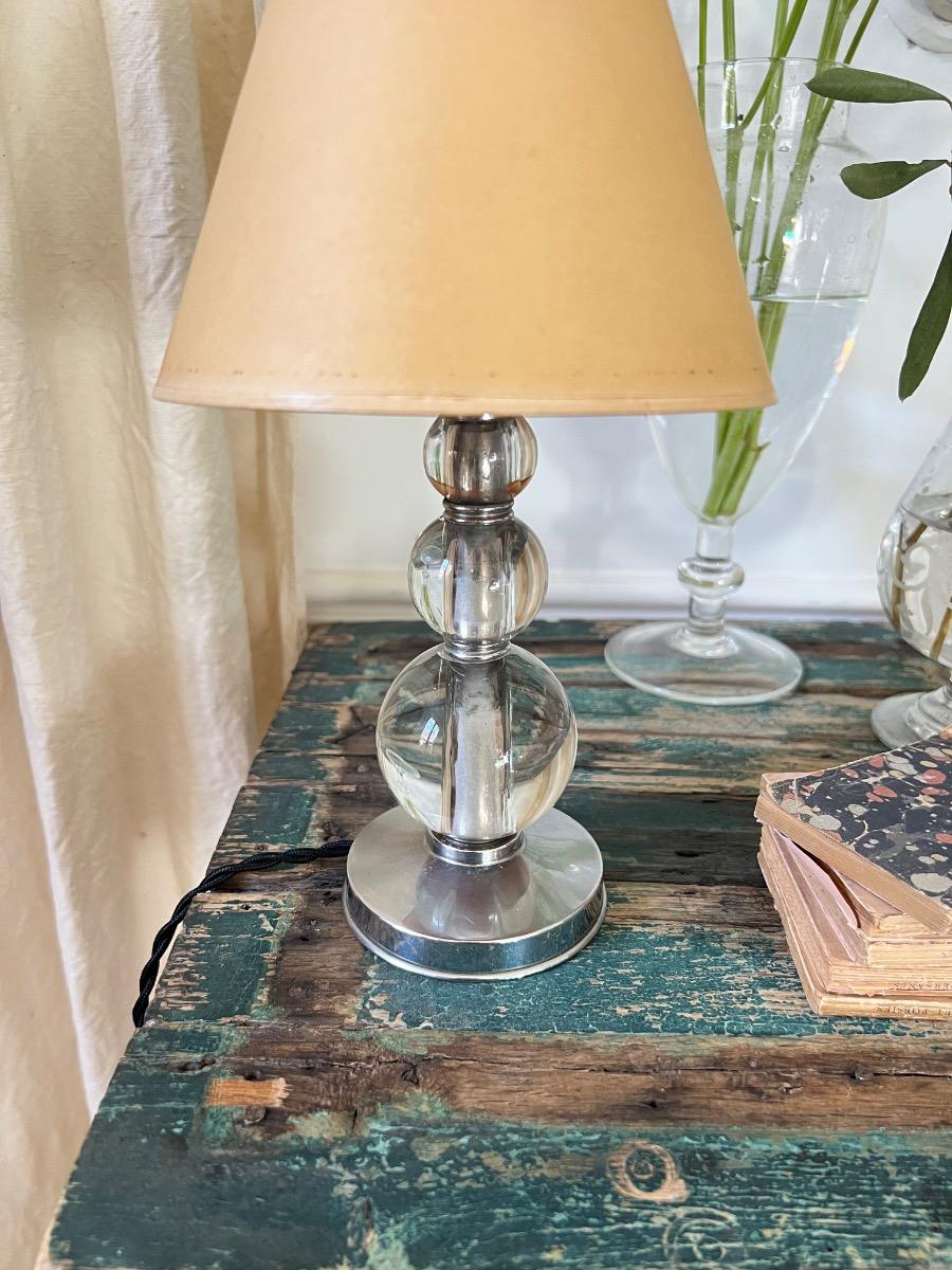 Lampe à poser verre / métal chromé 1940
