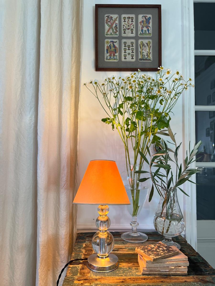 Lampe à poser verre / métal chromé 1940