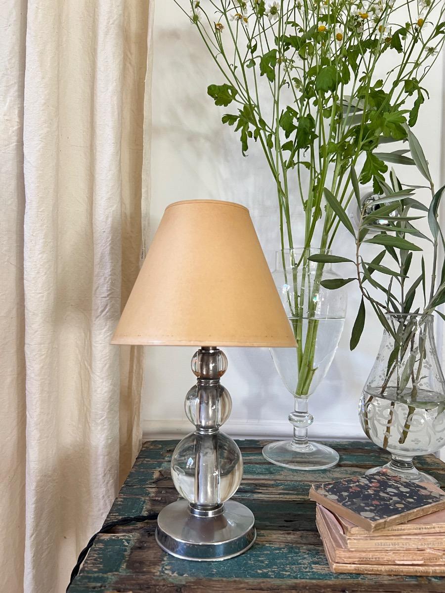 Lampe à poser verre / métal chromé 1940