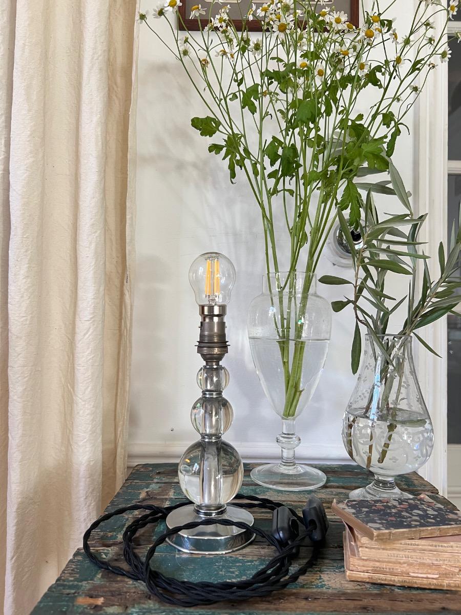 Lampe à poser verre / métal chromé 1940