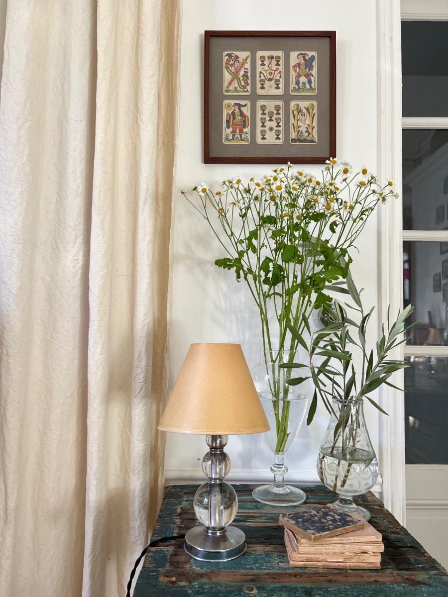 Lampe à poser verre / métal chromé 1940