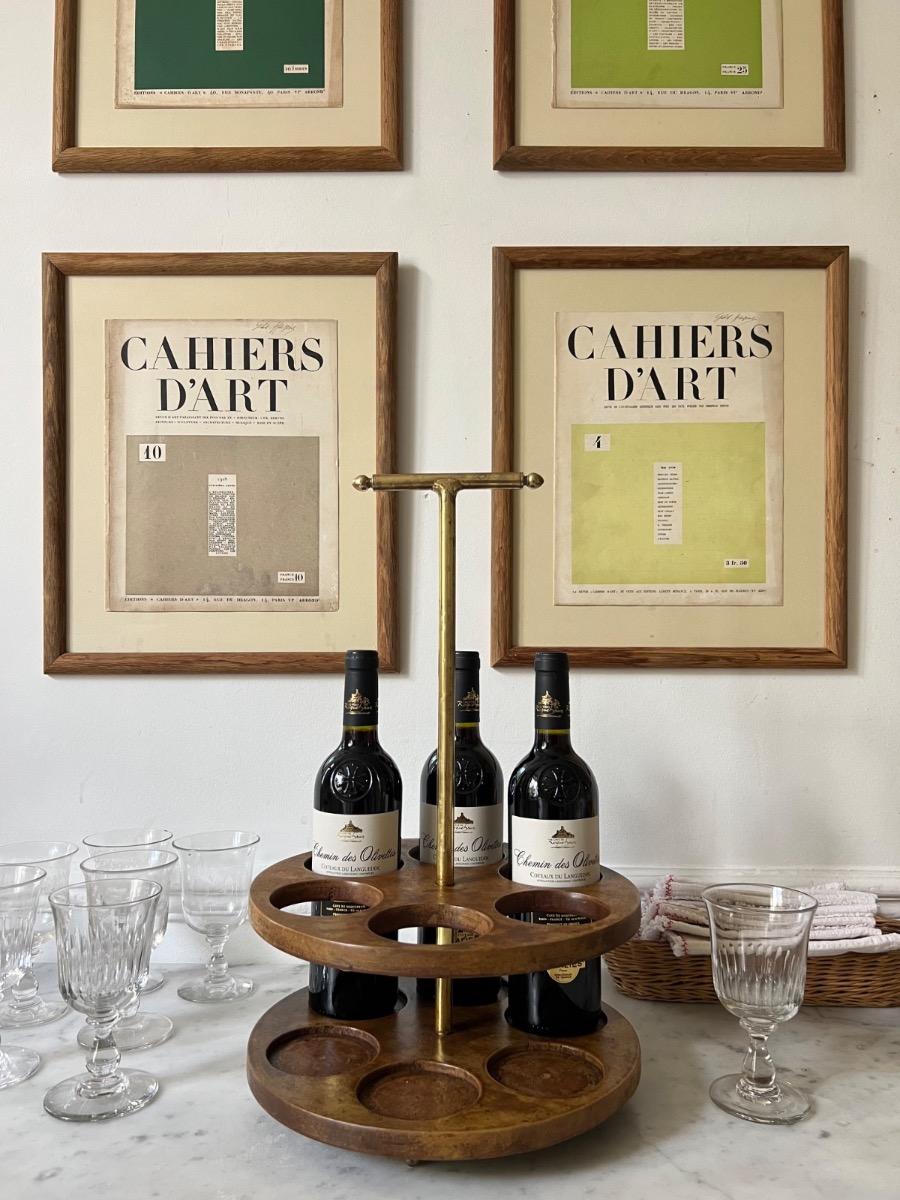 Serviteur à bouteilles bois laiton 1940 Serviteur à bouteilles bois laiton 1940