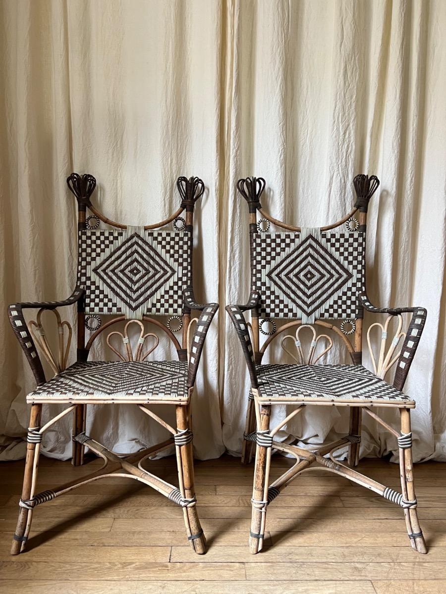 Paire de fauteuils rotin 1900