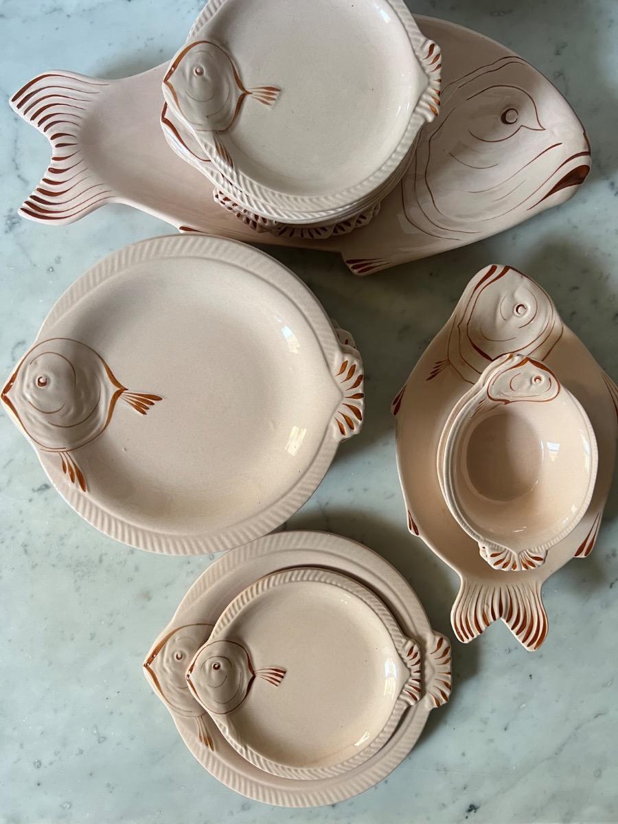 Service poisson faïence Longwy 1960