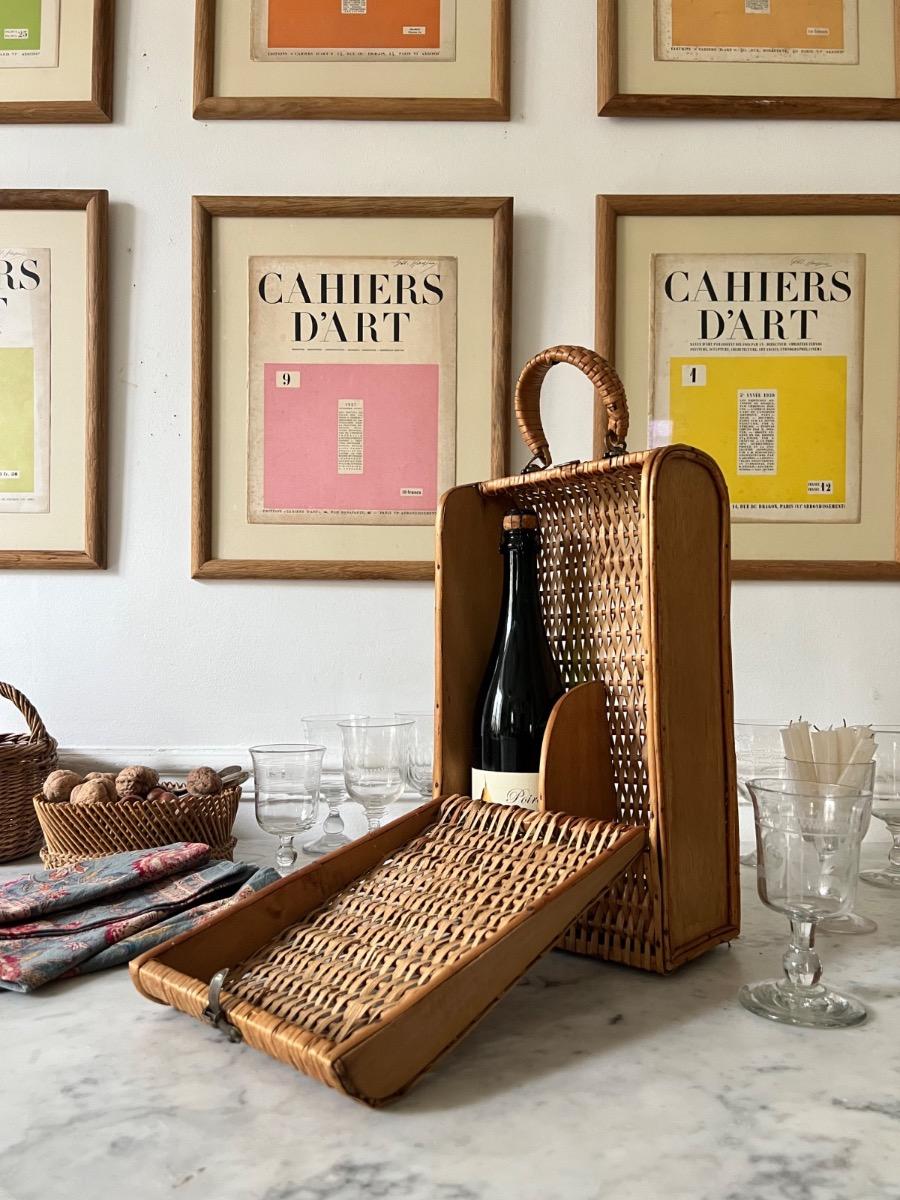 Valisette à alcool osier laiton 1900