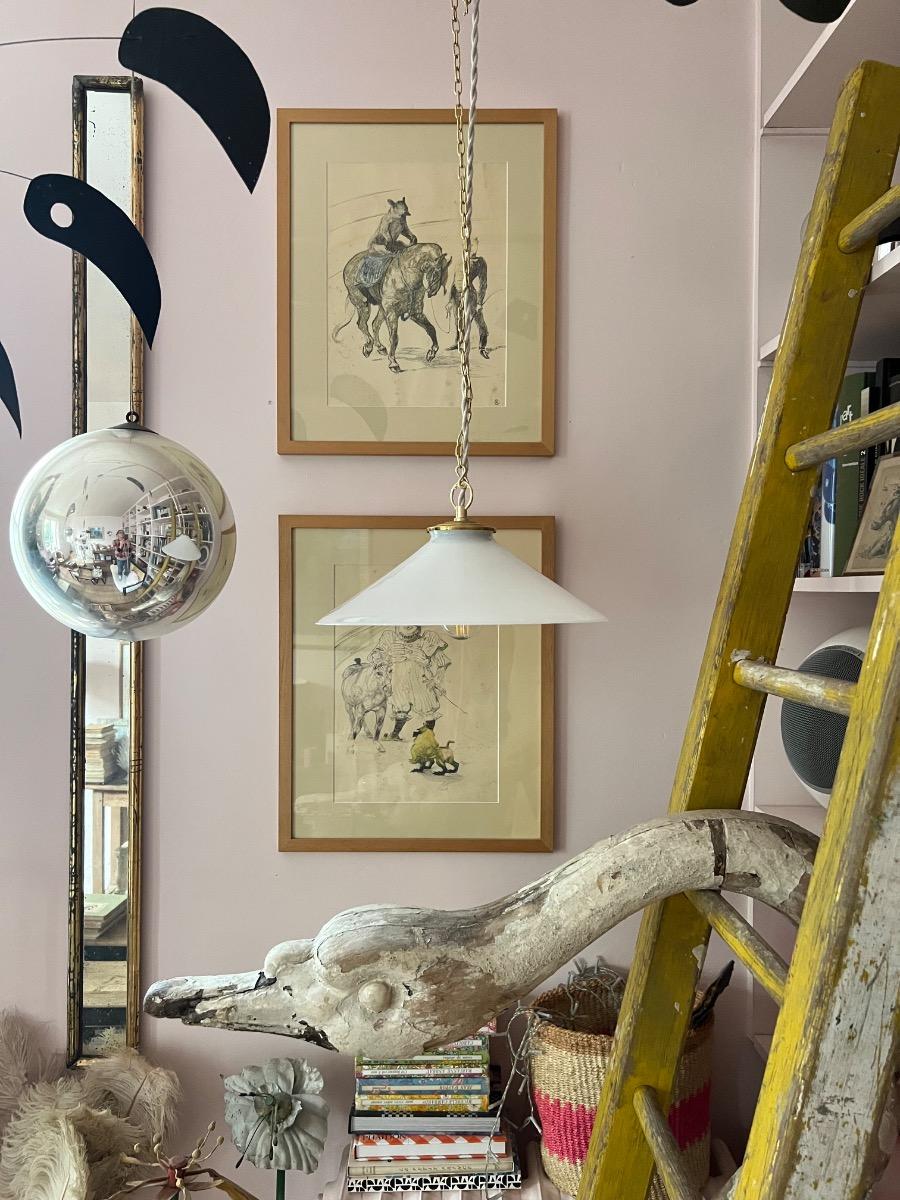 Suspension opaline et laiton 1930