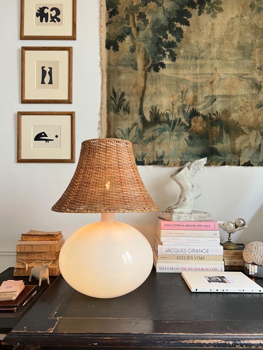 Lampe à poser opaline double-éclairage 1960