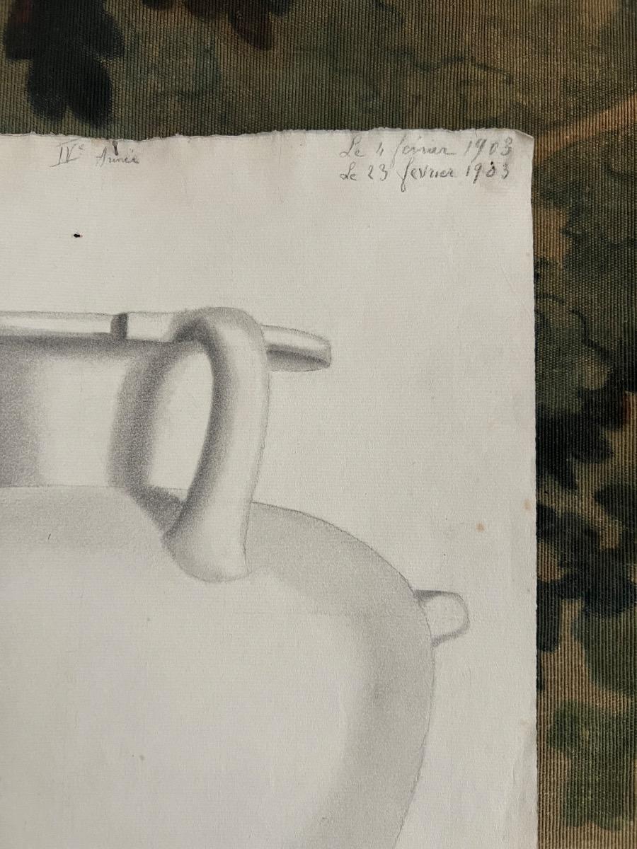 2 dessins, mine de plomb, études 1900