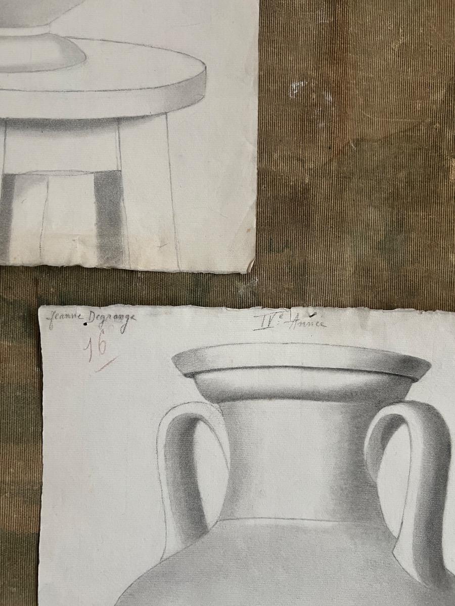 2 dessins, mine de plomb, études 1900