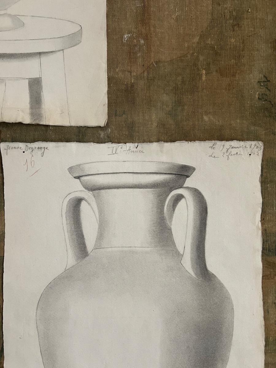 2 dessins, mine de plomb, études 1900