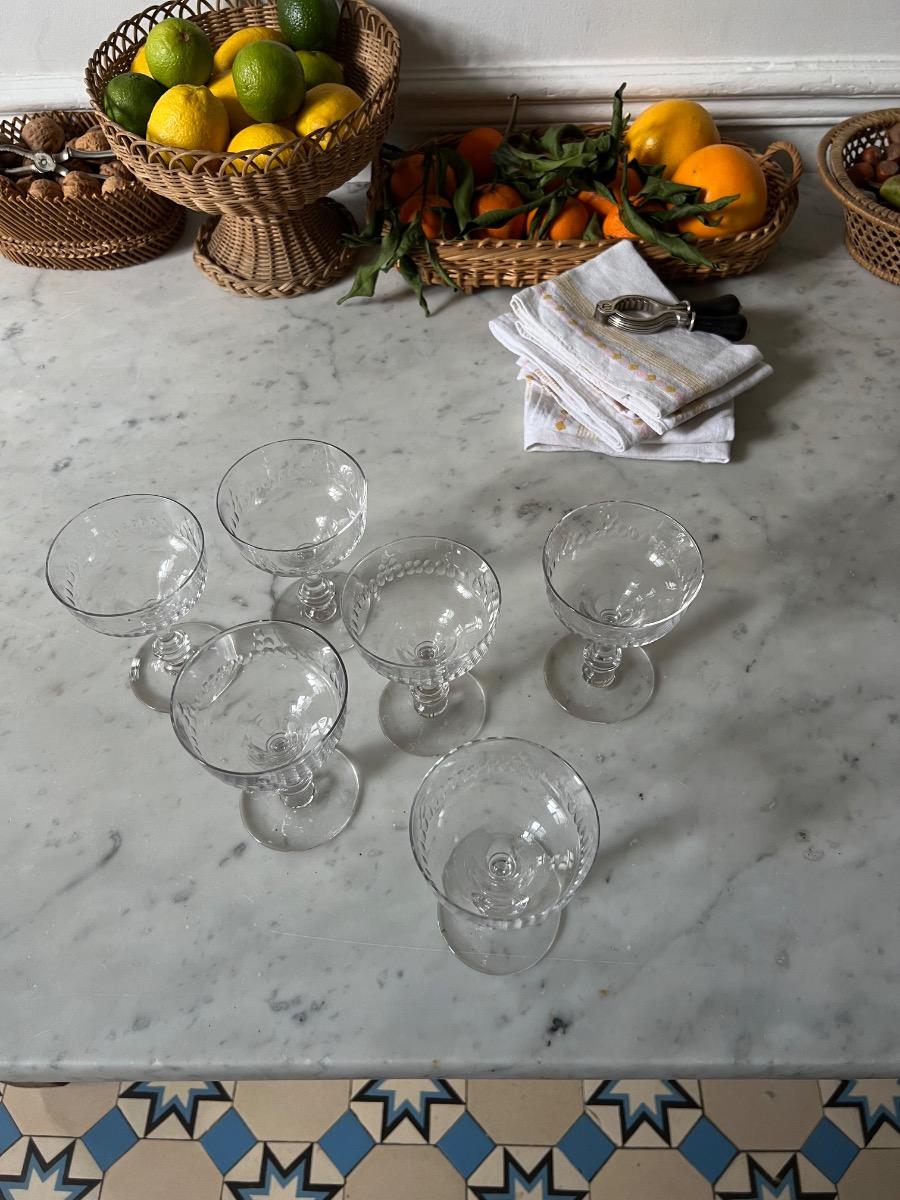 Service 6 coupes champagne cristal 1930