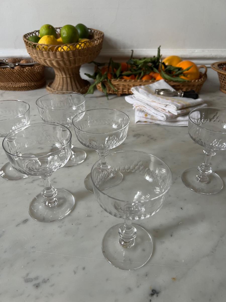 Service 6 coupes champagne cristal 1930