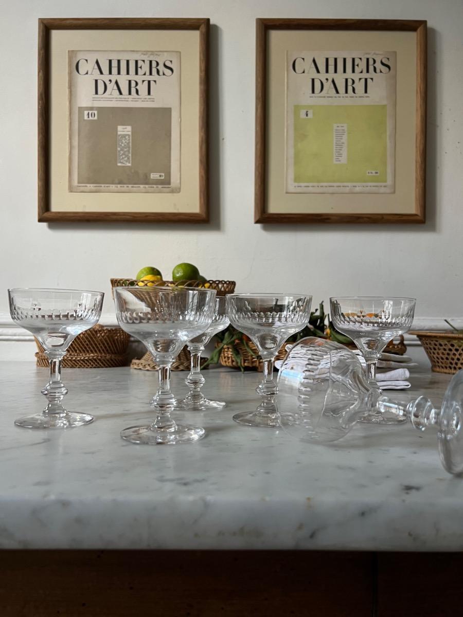 Service 6 coupes champagne cristal 1930