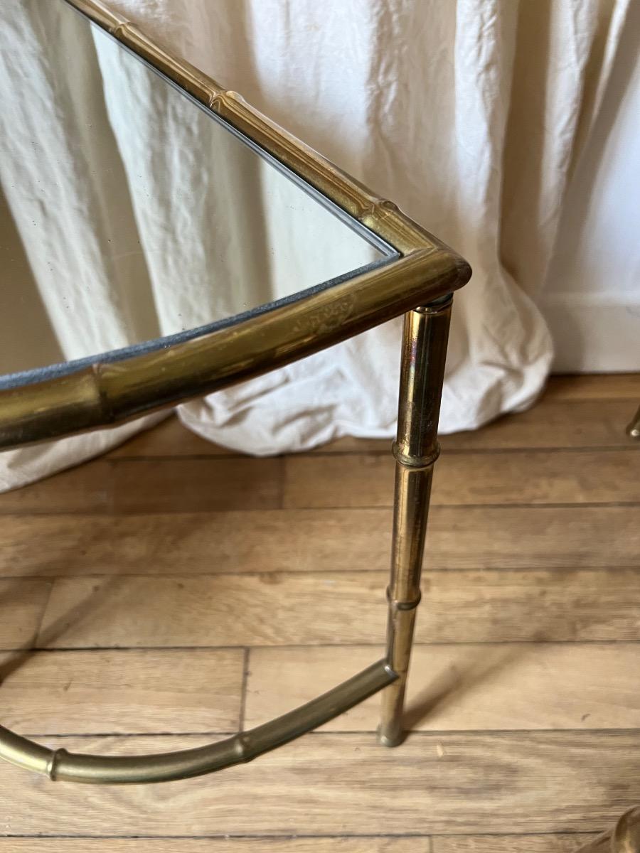 3 tables gigognes laiton miroir 1960