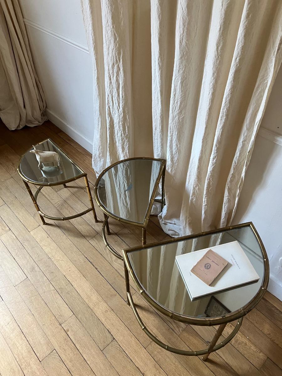 3 tables gigognes laiton miroir 1960