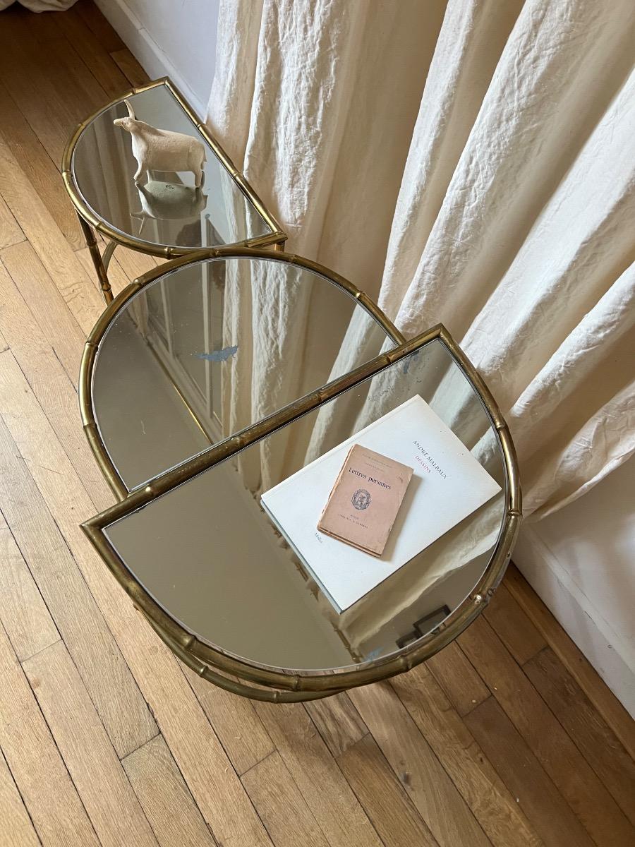 3 tables gigognes laiton miroir 1960