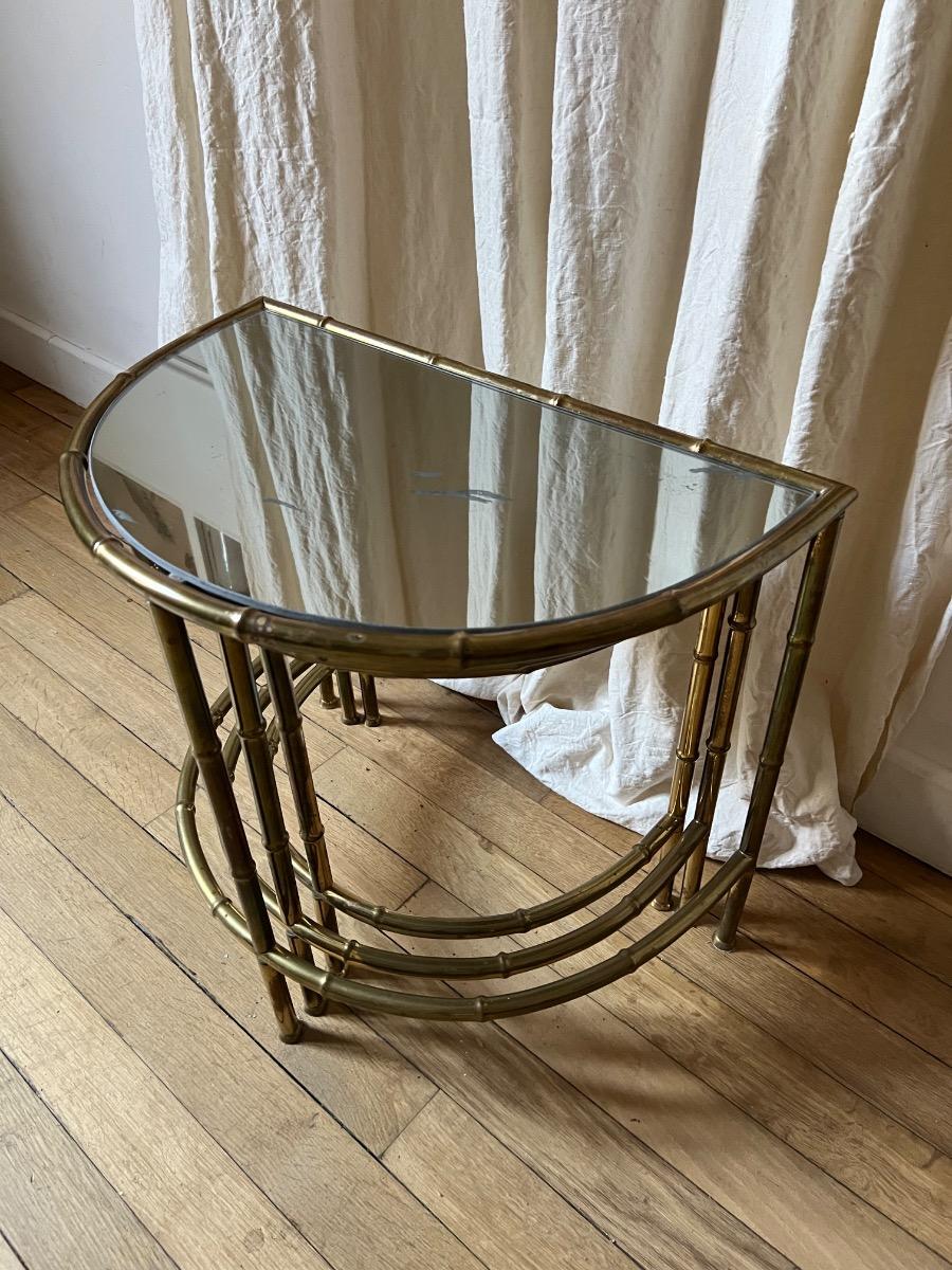 3 tables gigognes laiton miroir 1960