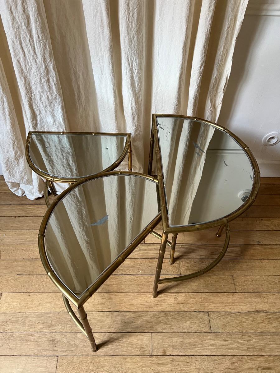 3 tables gigognes laiton miroir 1960