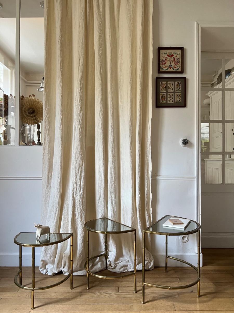 3 tables gigognes laiton miroir 1960