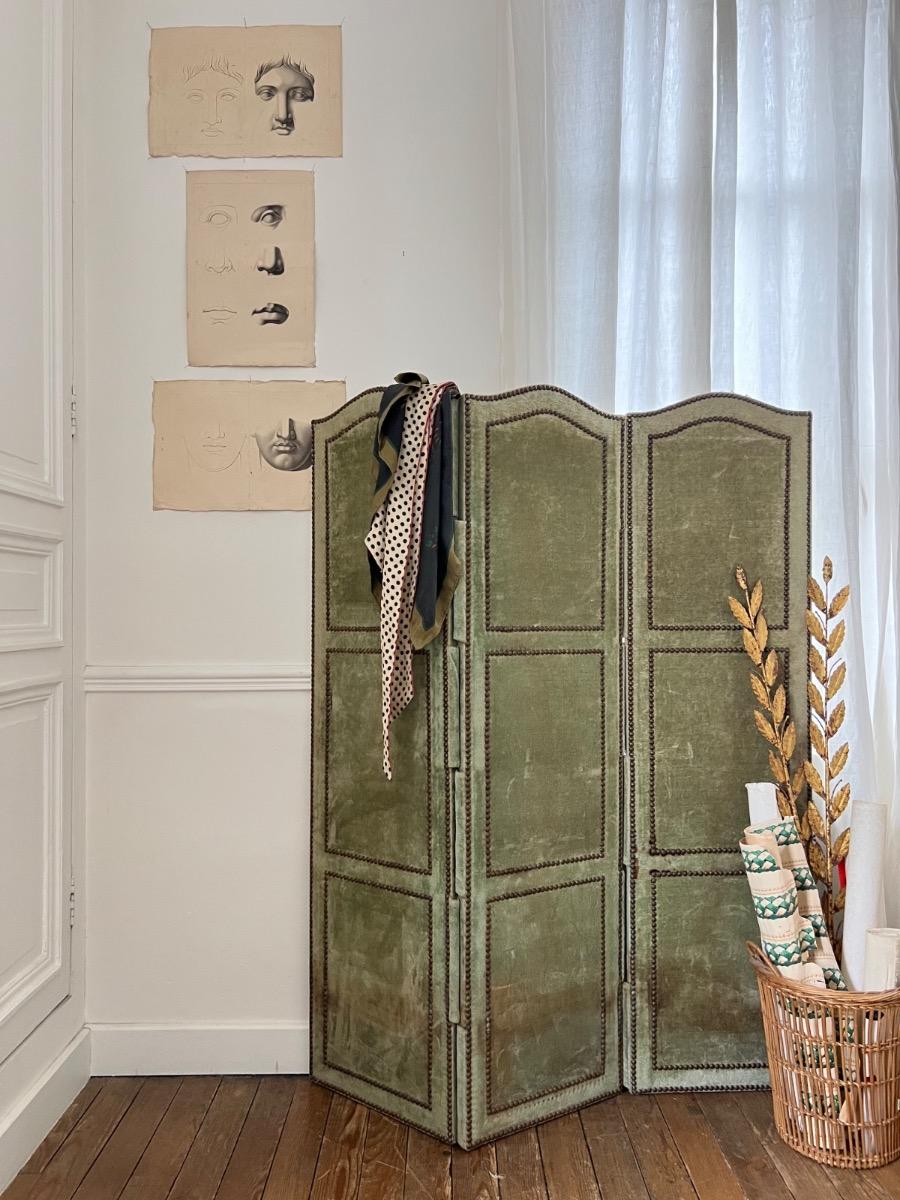 Paravent 3 feuilles velours 1950