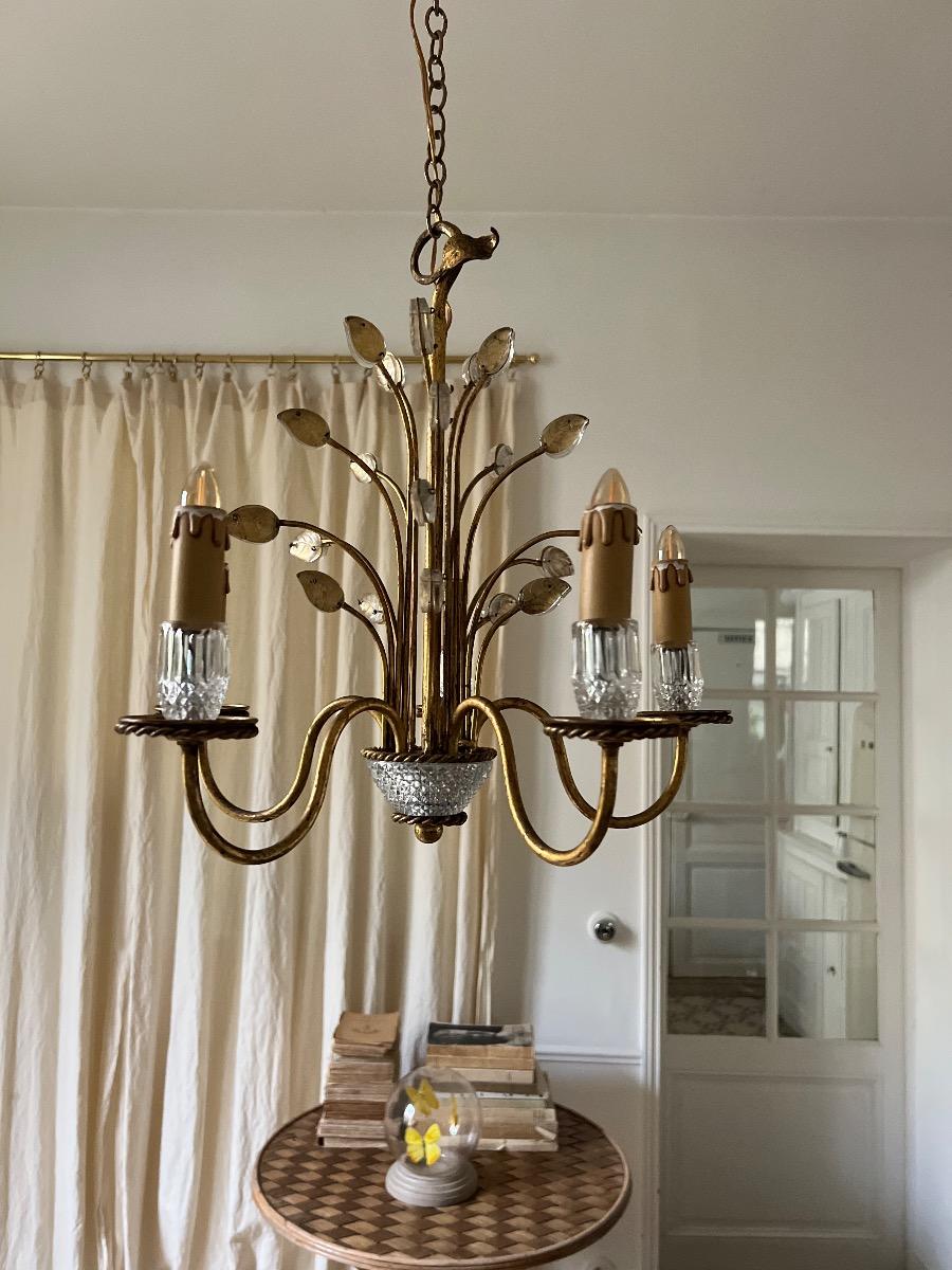 Lustre métal doré, verre Banci Firenze 1960