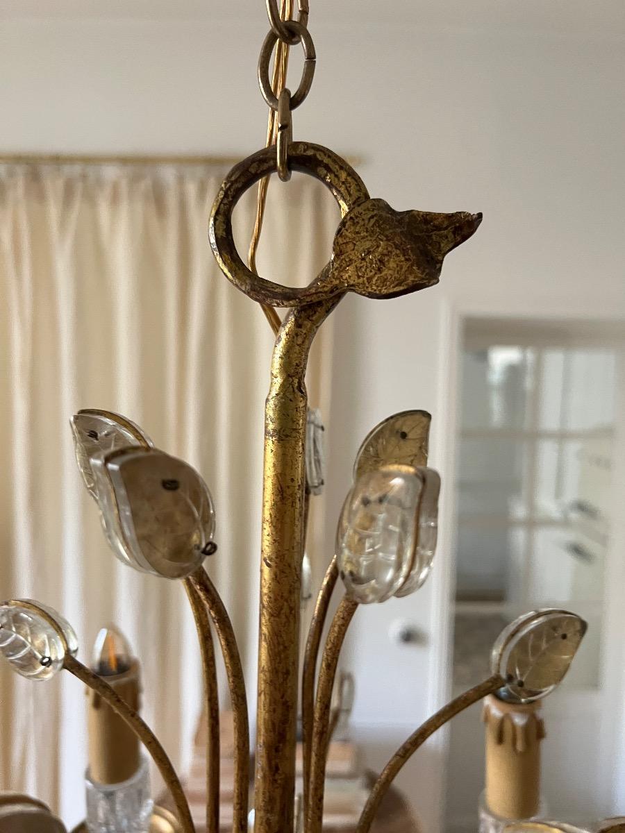 Lustre métal doré, verre Banci Firenze 1960