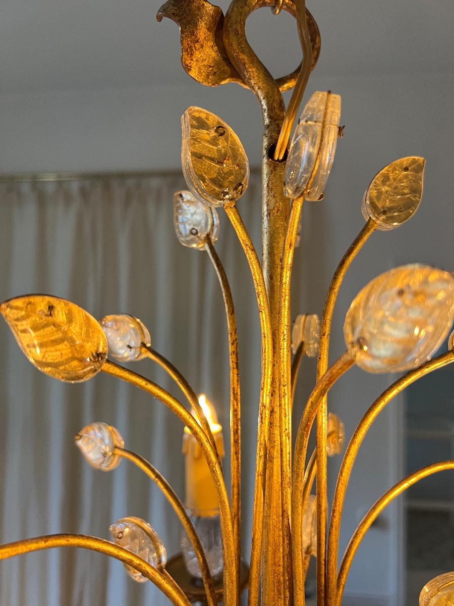 Lustre métal doré, verre Banci Firenze 1960