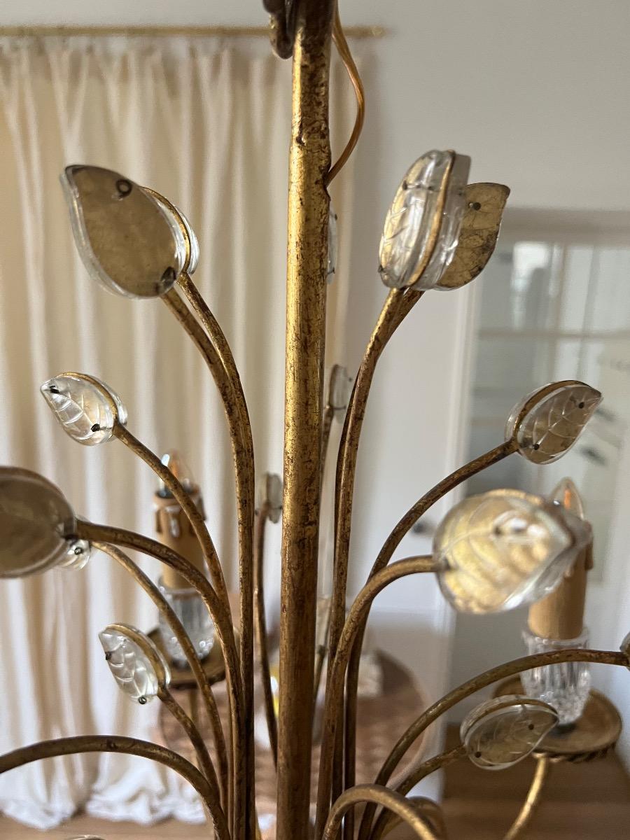 Lustre métal doré, verre Banci Firenze 1960