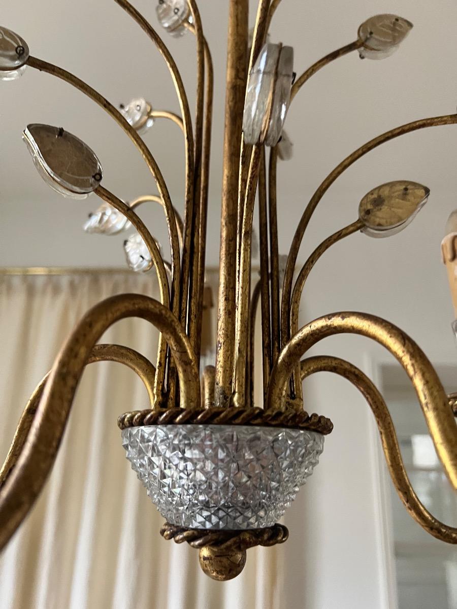 Lustre métal doré, verre Banci Firenze 1960