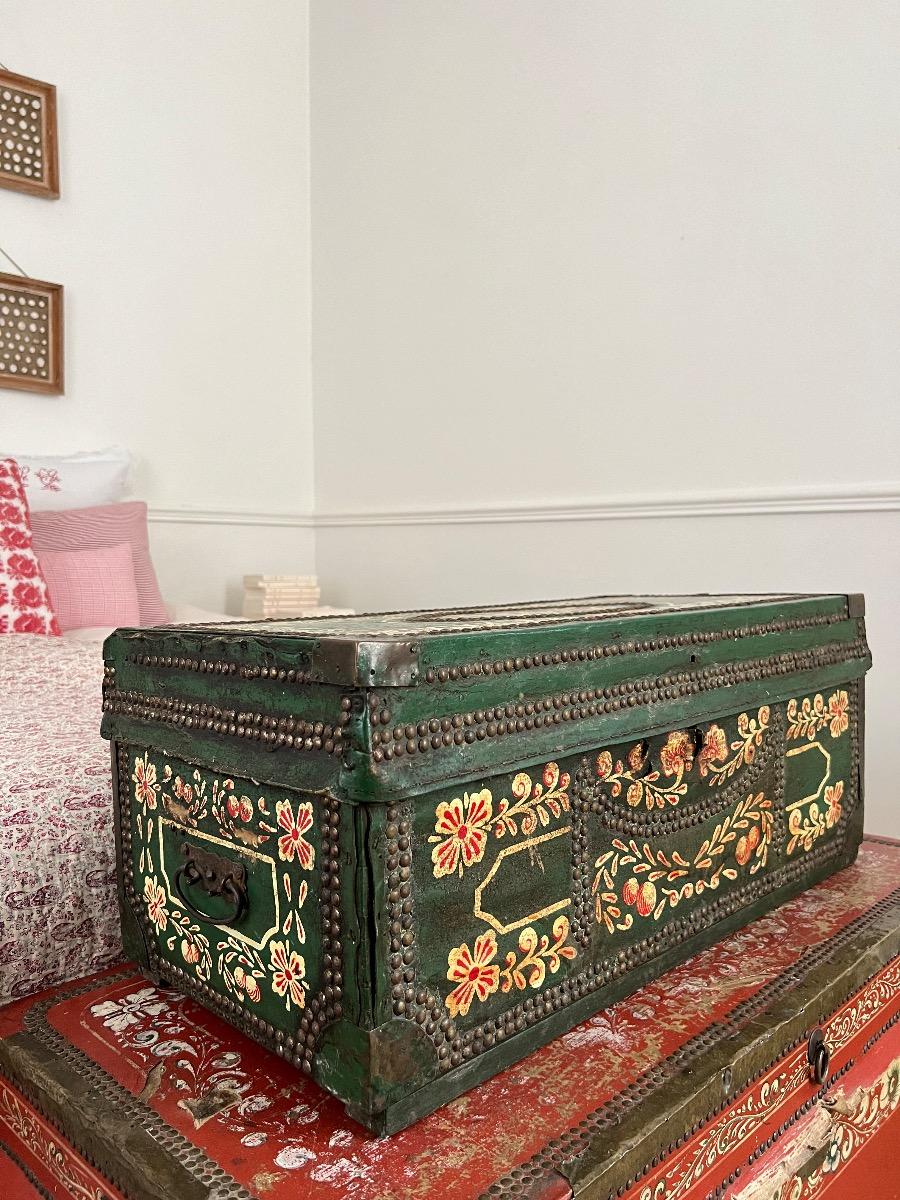 Malle de voyage XIXème cuir et carton peints