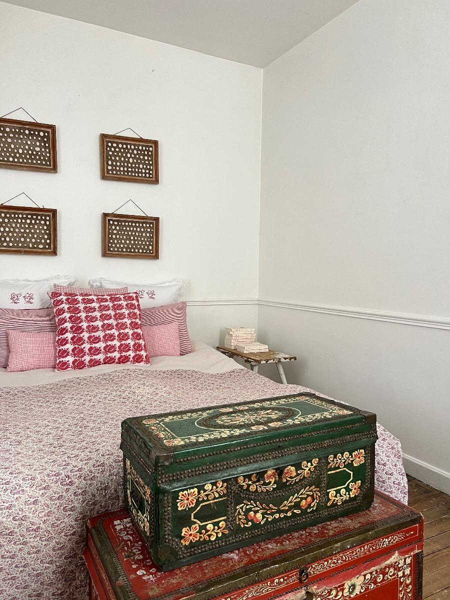 Malle de voyage XIXème cuir et carton peints