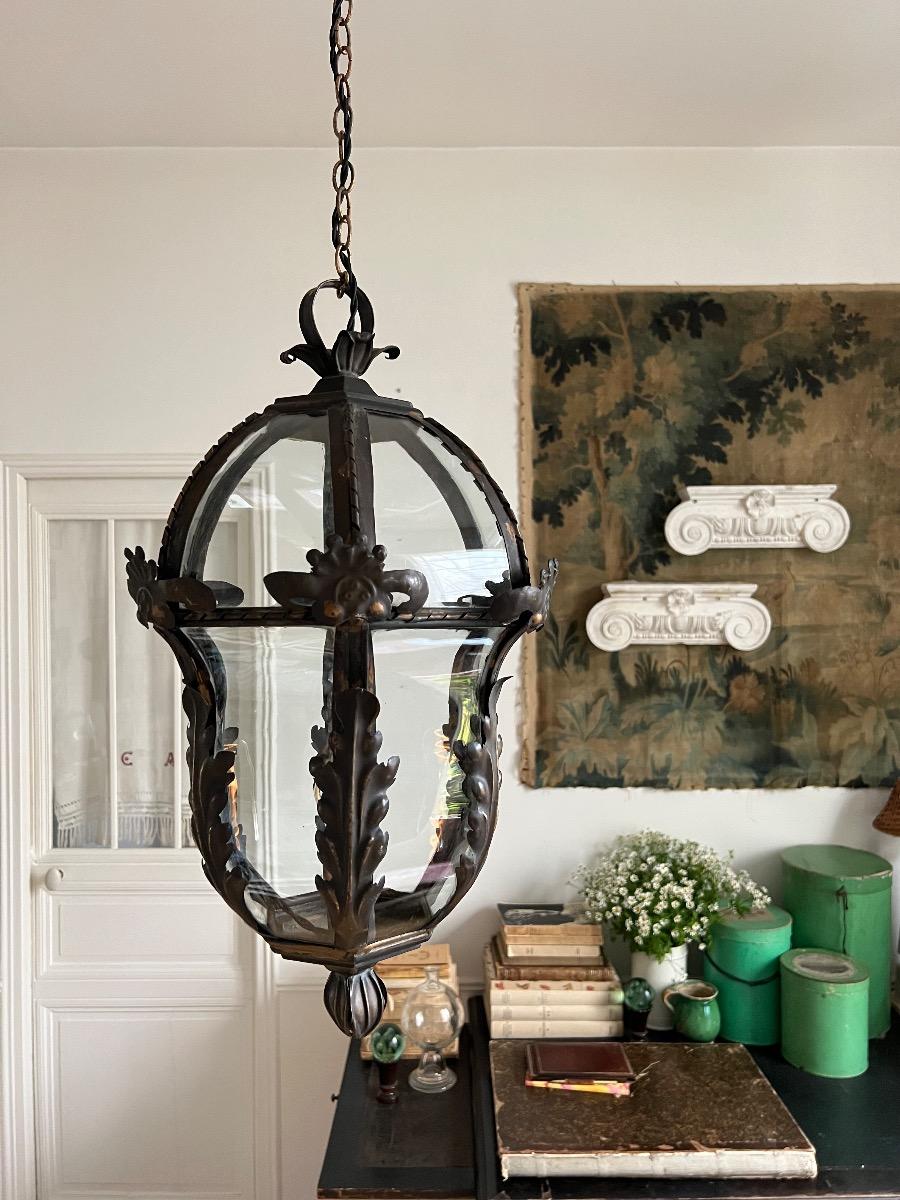 Lanterne de vestibule métal et verre 1920