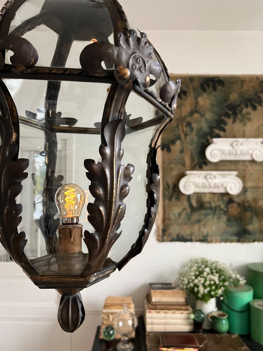 Lanterne de vestibule métal et verre 1920