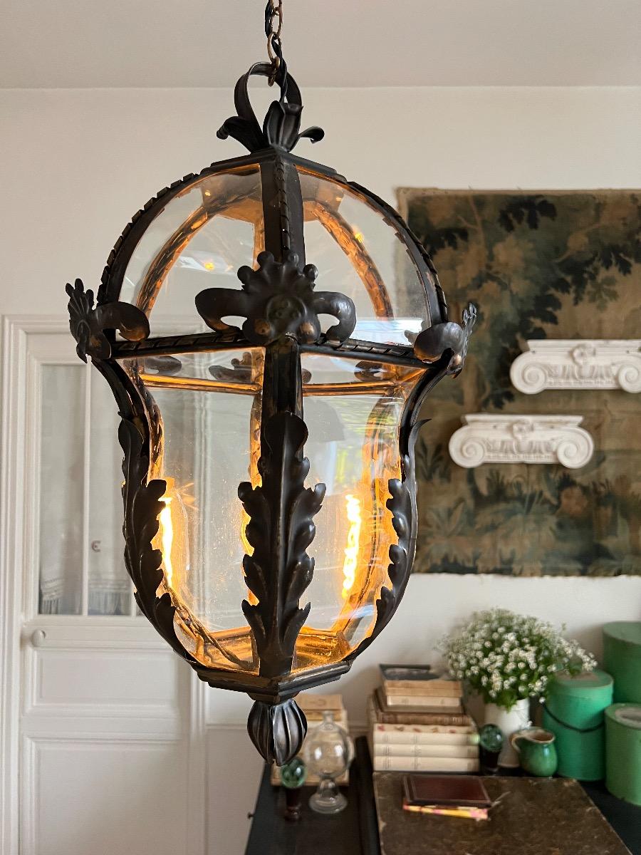 Lanterne de vestibule métal et verre 1920