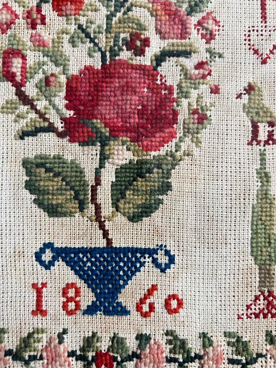 Ouvrage encadré XIXème point de croix