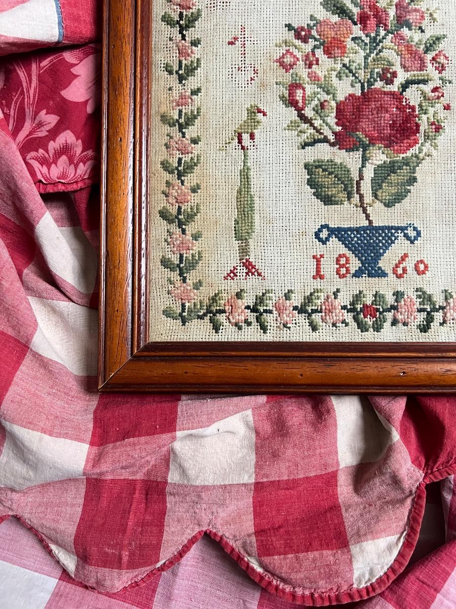 Ouvrage encadré XIXème point de croix