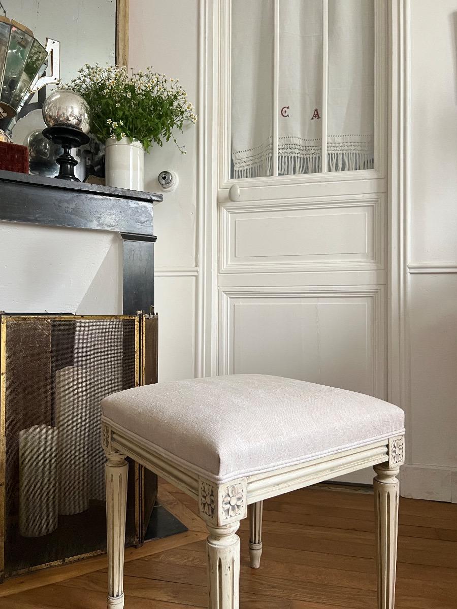 Tabouret de style LXVI assise chanvre