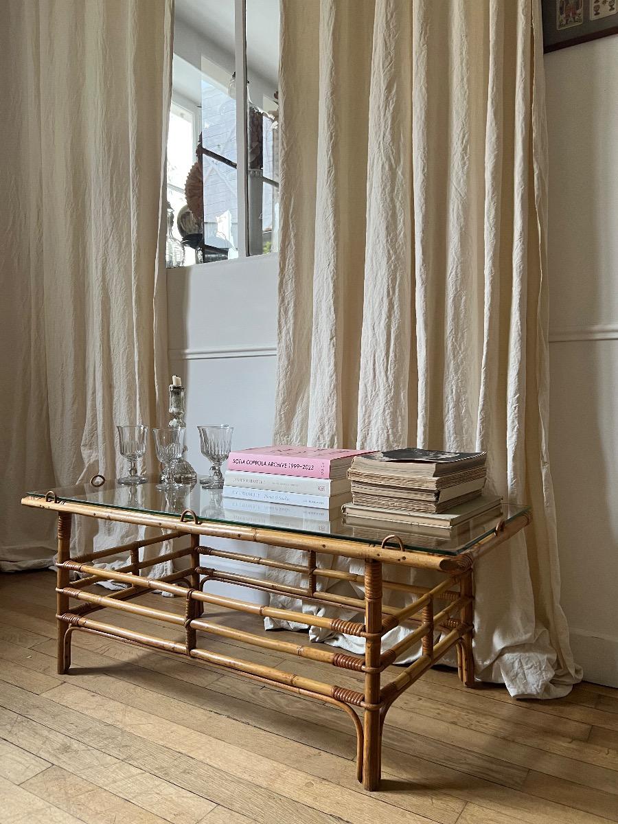 Table basse rotin 1960