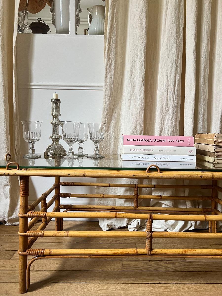 Table basse rotin 1960