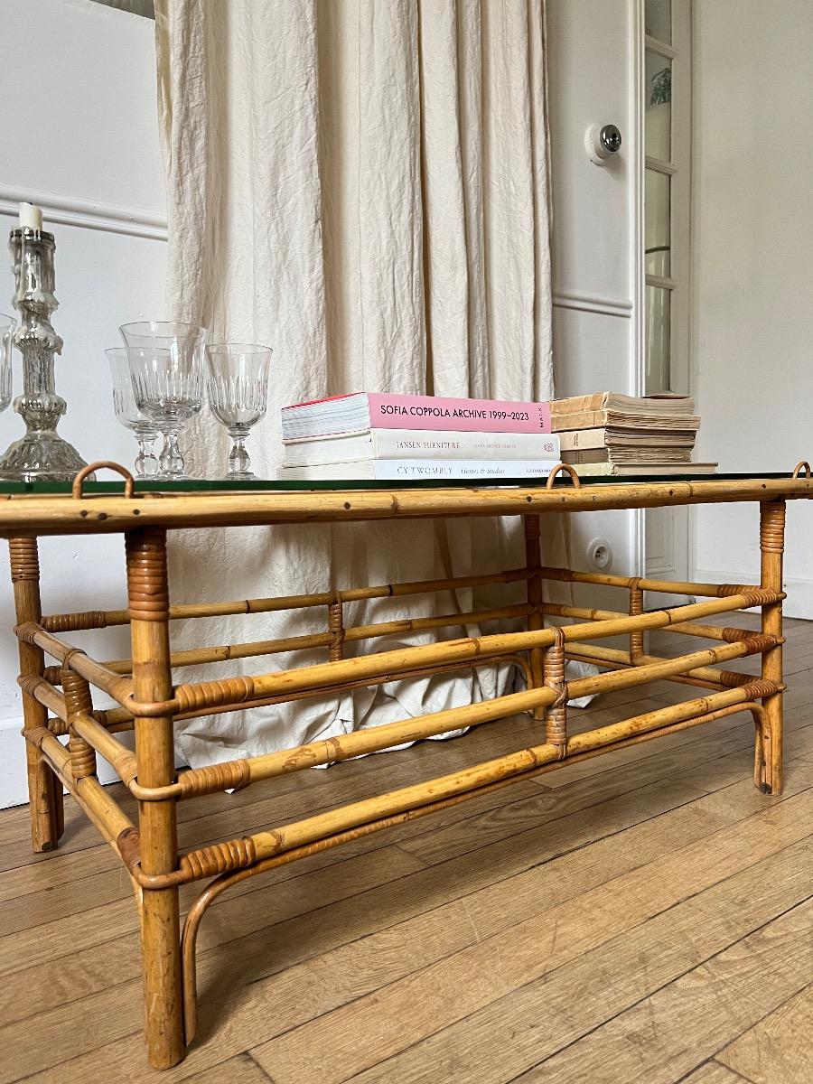 Table basse rotin 1960