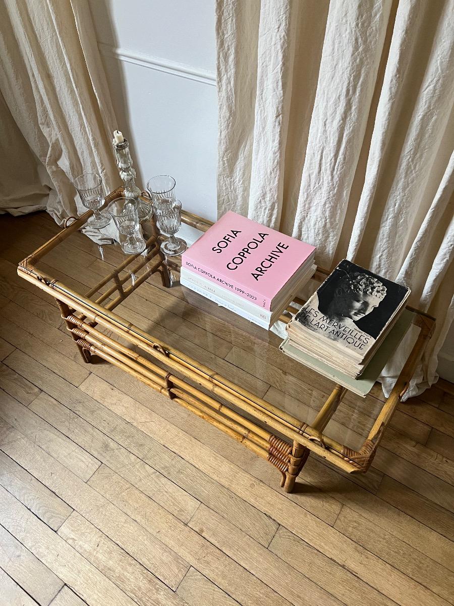 Table basse rotin 1960