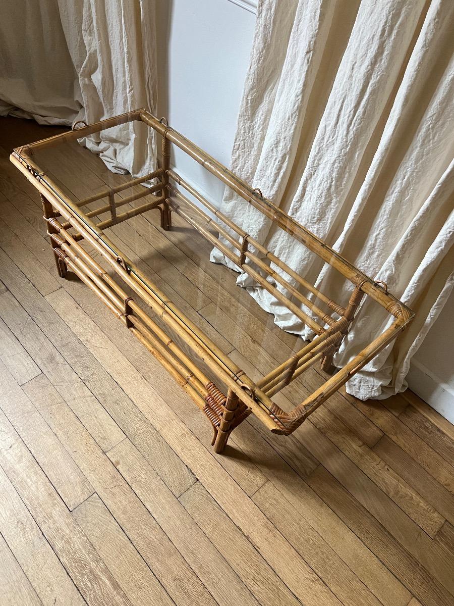 Table basse rotin 1960