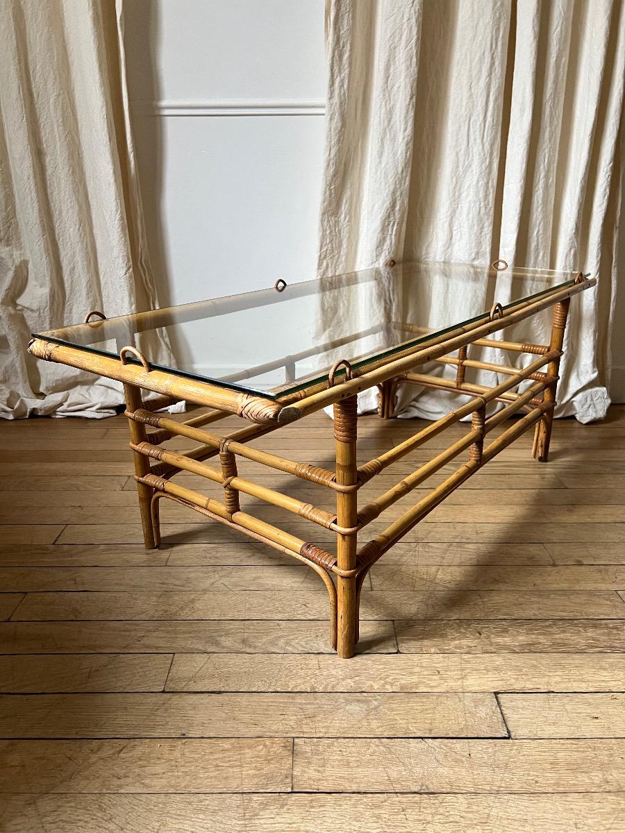 Table basse rotin 1960