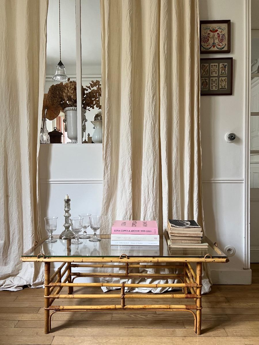 Table basse rotin 1960