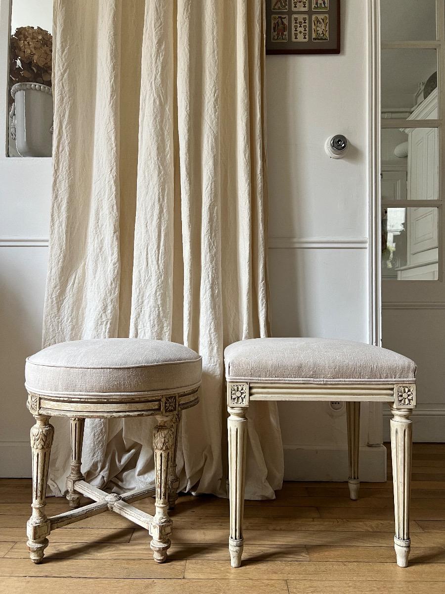 Tabouret de style LXVI assise chanvre