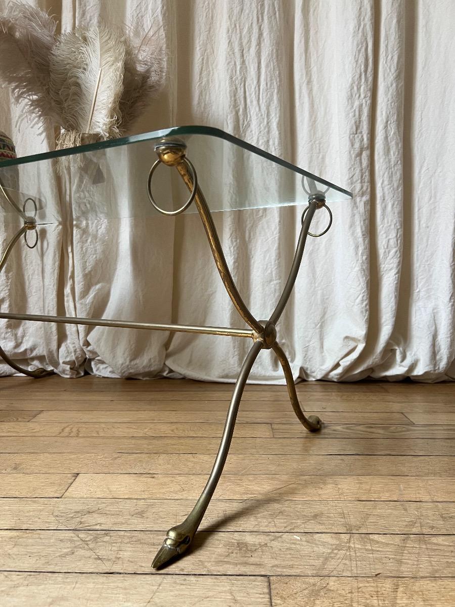 Table basse bronze laiton verre 1960